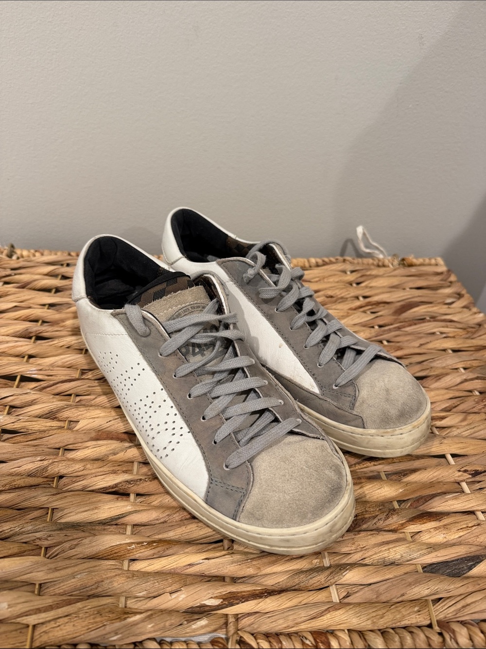 P448 Gray and White Low-Top Suede and Leather Sneakers